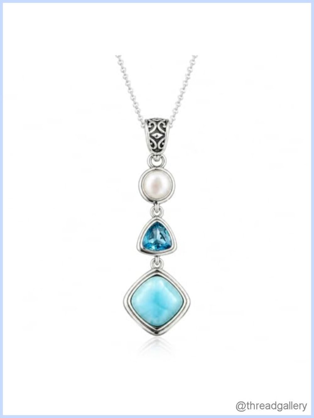 Larimar & Blue Topaz Pendant Necklace 925 Sterling Silver 18in